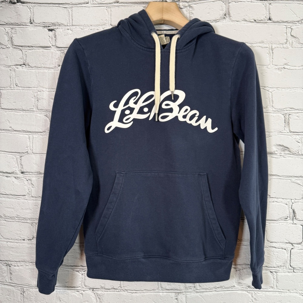 L.L.‎ Bean Logo Pullover Hoodie Unisex Small Reg Navy Blue Cotton Blend 515162